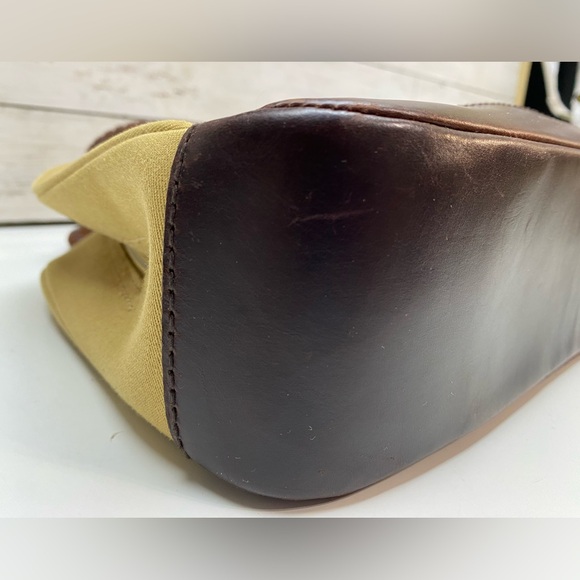 Lauren by Ralph Lauren Tan Canvas Hand Bag Purse Braided Leather Straps & Bottom - Picture 11 of 16